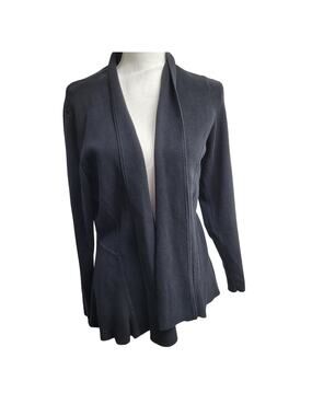 Eileen Fisher black knit open front waterfall cardigan sweater XL minimalist